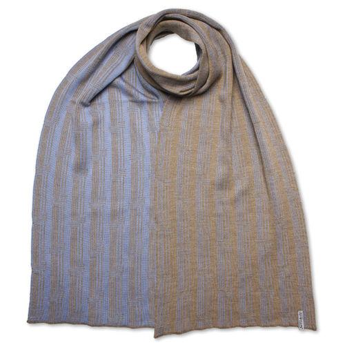 Scarf Silk/Merino Stripes 4, light-blue/camel