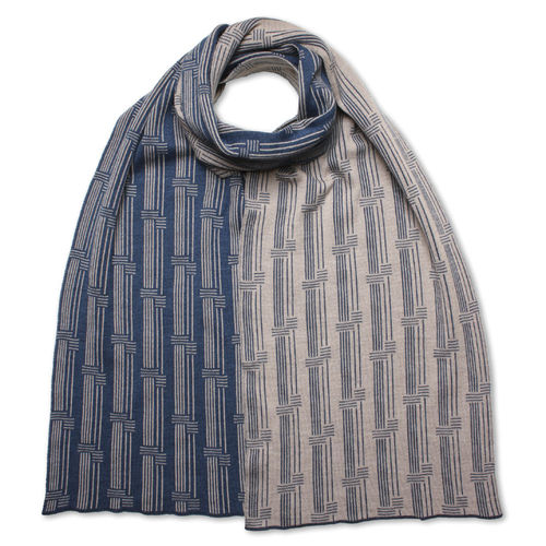 Schal breit Stripes 4, türkisblau/steingrau