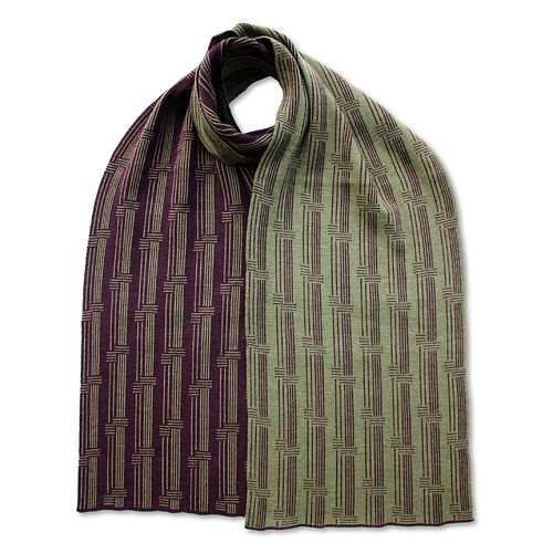 Schal breit Stripes 4, aubergine/olivgrün
